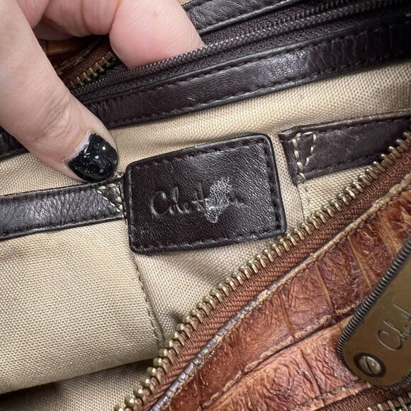 Cole Haan Croc Print Leather Purse Brown - Picture 4 of 7